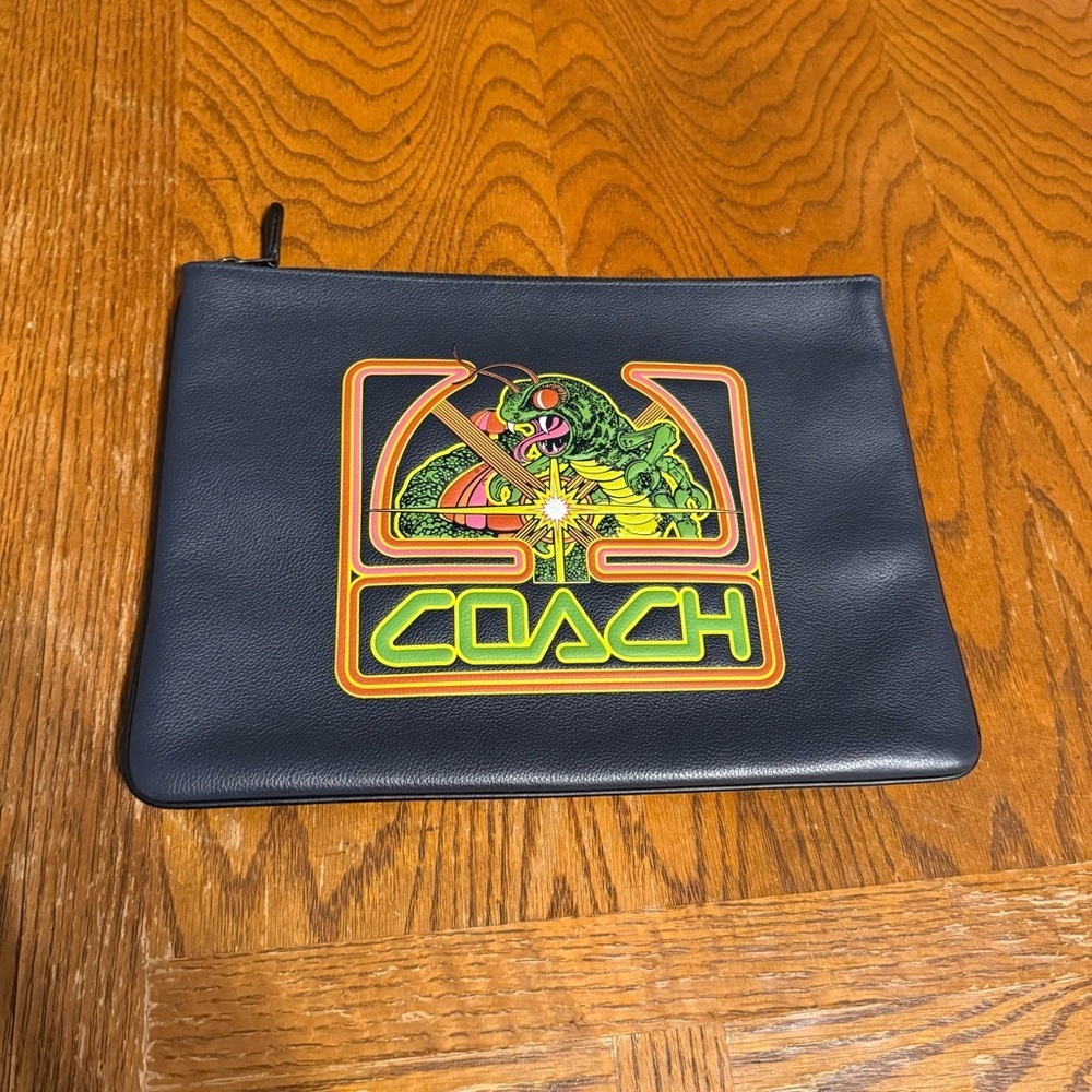 COACH x Atari Centipede Leather Large Pouch Clutch - Picture 2 of 14